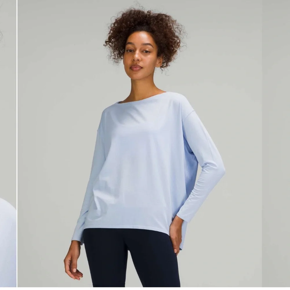 Lululemon Back In Action Long Sleeve Blue Linen size 12 fit - Picture 4 of 13